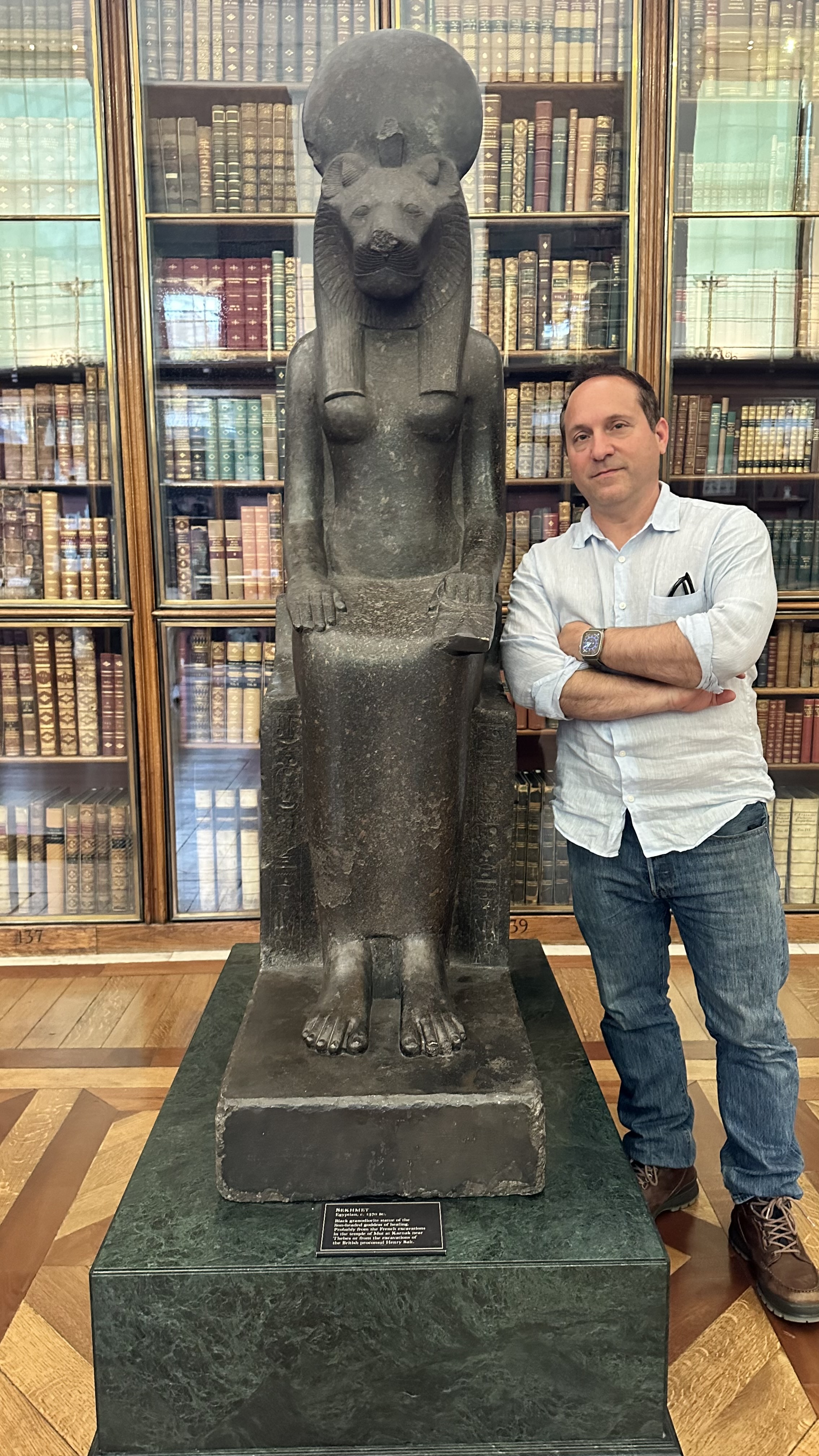 Gregory Peters with Sekhmet statue