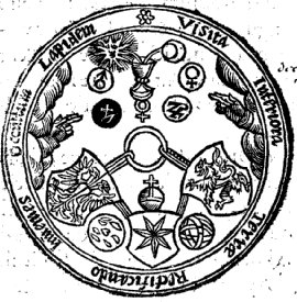 Circular alchemical VITRIOL diagram bearing the inscription Visita Interiora Terrae Rectificando Invenies Occultum Lapidem